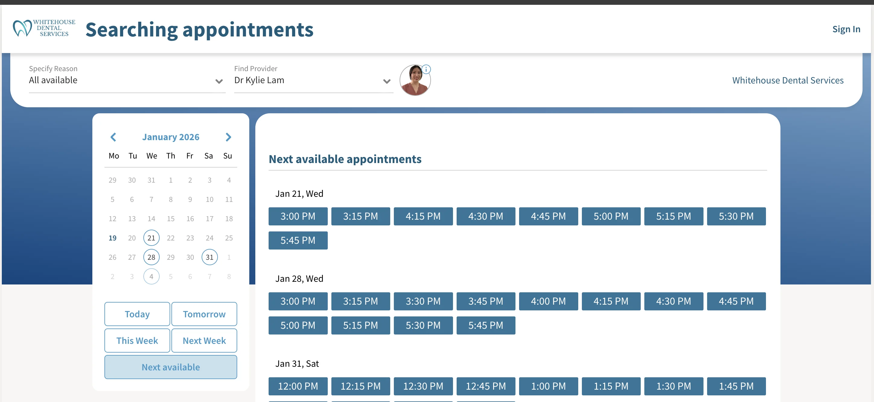 Booking portal preview